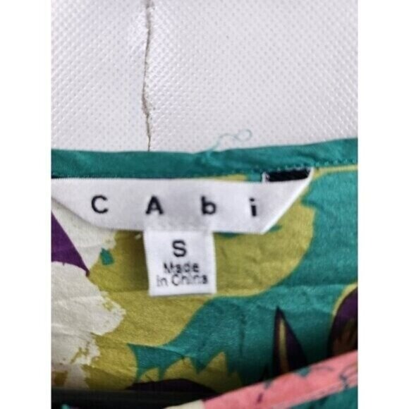 Vintage CAbi Womens Poetry Tunic Top Small Green Floral Silk 3/4 Sleeve BOHO 812 - Picture 4 of 12